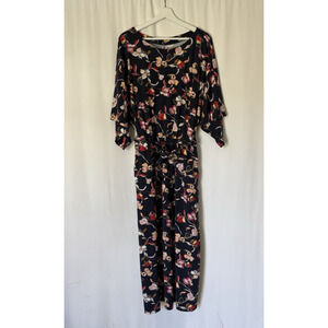 Garnet Hill Dress Medium Womens Midi Floral Elastic Waist Short Sleeve Stretch